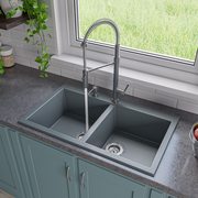 ALFI BRAND Titanium 34" Drop-In Dbl Bowl Granite Composite Kitchen Sink AB3420DI-T